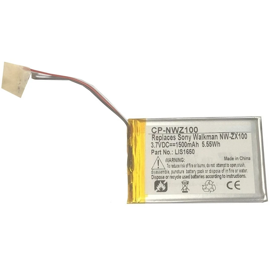 3.7V 1500mAh CP-NWZ100 Li-Polymer Battery For Sony Walkman NW-A306 NW-A307 Compatible LIS1650 Rechargeable Batteries
