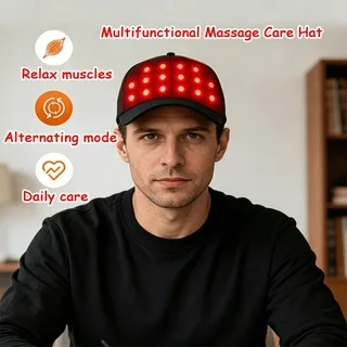 Head Massage Cap, Hair and Muscle Management Massage Cap. 4 Frequency Types, Long-Term Type. Red and Blue Alternating Color Types, Multiple High-Quality Red and Blue Beads. With Time Setting Function, Large-Capacity Battery, and Convenient USB Charging.