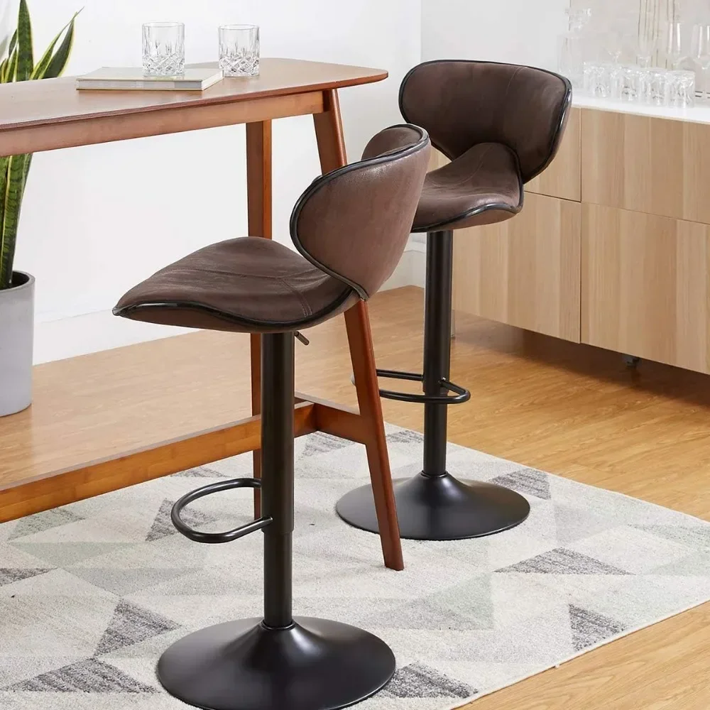 

Kitchen Bar Chair Set of 2 Living Room and Bistro Pubx Stools Swivel Adjustable Barstool Dining Chairs Retro Brown Furniture