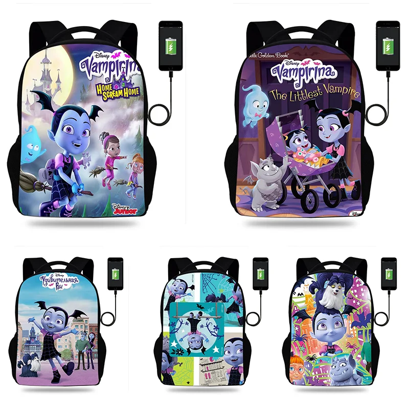 Vampirina Cartoon Backpack Boy Girl Teenager School Bag USB Charging Daily Travel Large Capacity Backpack Mochila