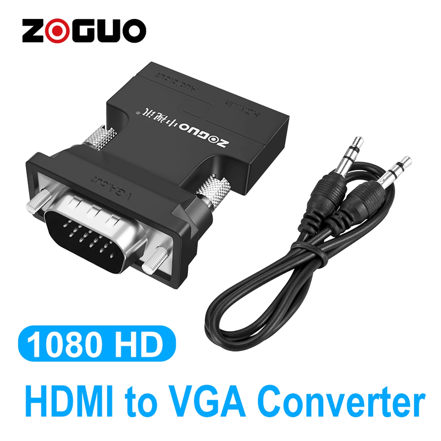 ZOGUO HDMI to VGA Adapter Converter With 3.5mm Audio output Computer Set-top Box Connector Dongle for Laptop Monitor Projector