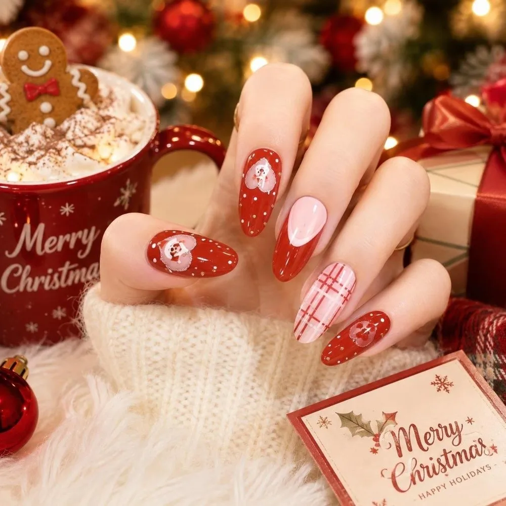 Nail Art Christmas Nail Sticker Oval Press-On UV Semi-cured Nail Decoration Stickers DIY Self Adhesive Manicure Stickers Women