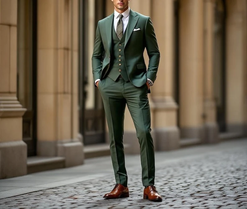 

Классический костюм из трех предметов шалфея зеленого цвета для мужчин, деловой наряд для свадьбы, жениха, выпускного вечера