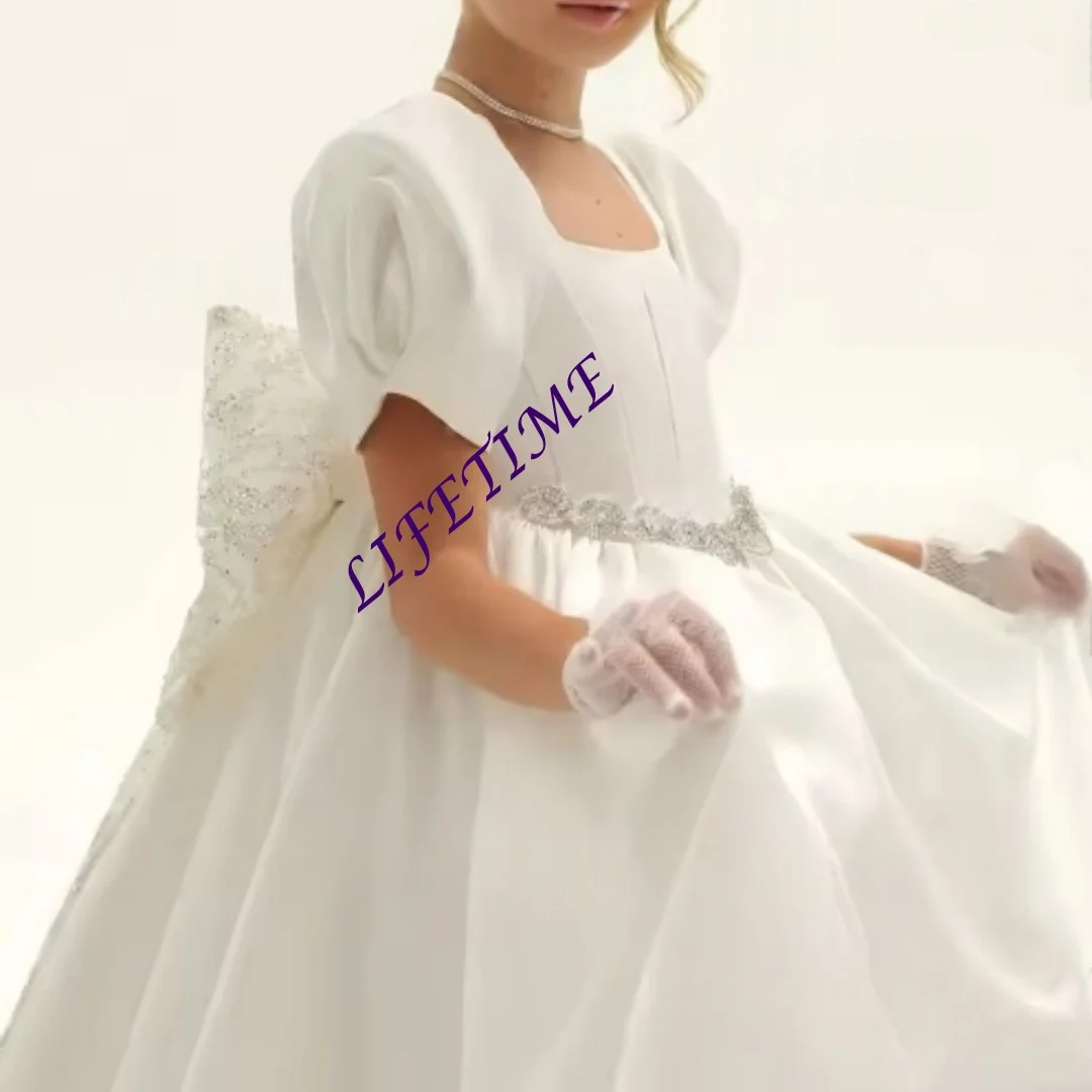

CustomizedCustom Off-the-shoulder White Princess Dress Flower Girl Dress for Birthday Party Holiday Celebration Formal Reception