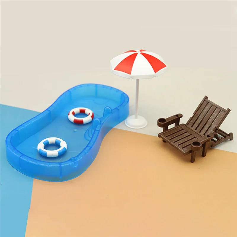 Cute Mini Swimming Decoration Simulation Pool Swimming Ring Beach Chair Set Children Play House Toys Decoration