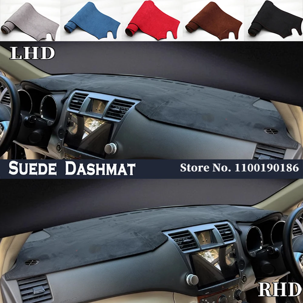 Car Styling Suede Dash Mat Covers Dashmat Dashboard Pad Protector Accessories For Toyota Highlander Kluger XU40 40 2008 - 2013