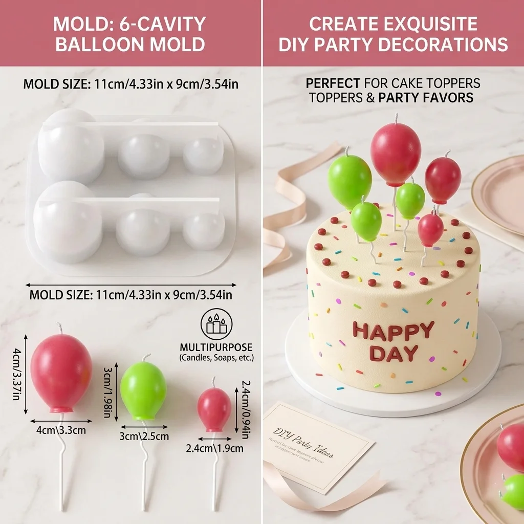 3D Mini Balloon Shape Fondant Silicone Mold DIY Cupcake Topper Chocolate Gumpaste Mould Cake Decorating Tools Kitchen Bake Ware