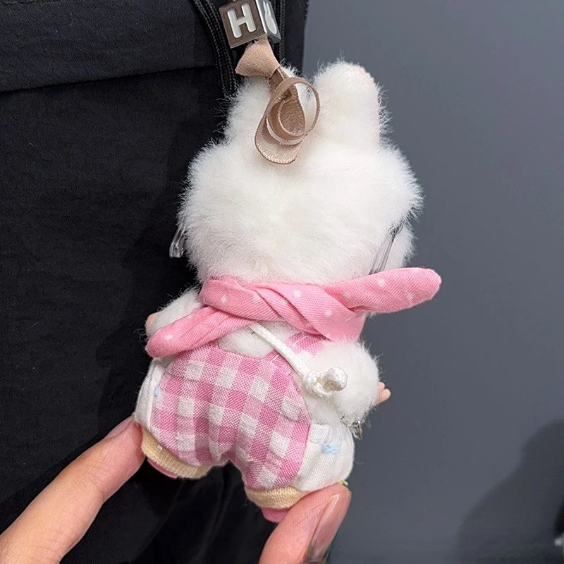 Комплект комбинезонов 4-го поколения Mini Labubu Heart Code, розовый нагрудник и клетчатый комбинезон, милый джинсовый наряд для виниловой куклы 10 см (только одежда)