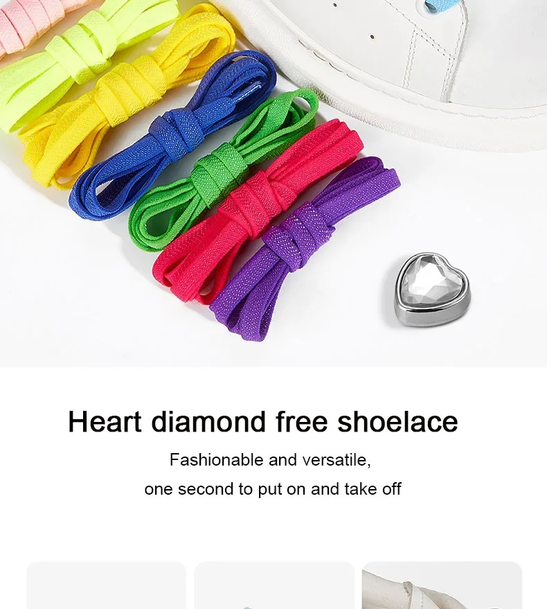 Love Strass-Schnürsenkel, elastische Schnürsenkel ohne Binden, bunte Herz-Diamant-Flach-Schnürsenkel für Sneaker, süße Sport- und Freizeit-Schnürsenkel mit Schnalle – Detail 2