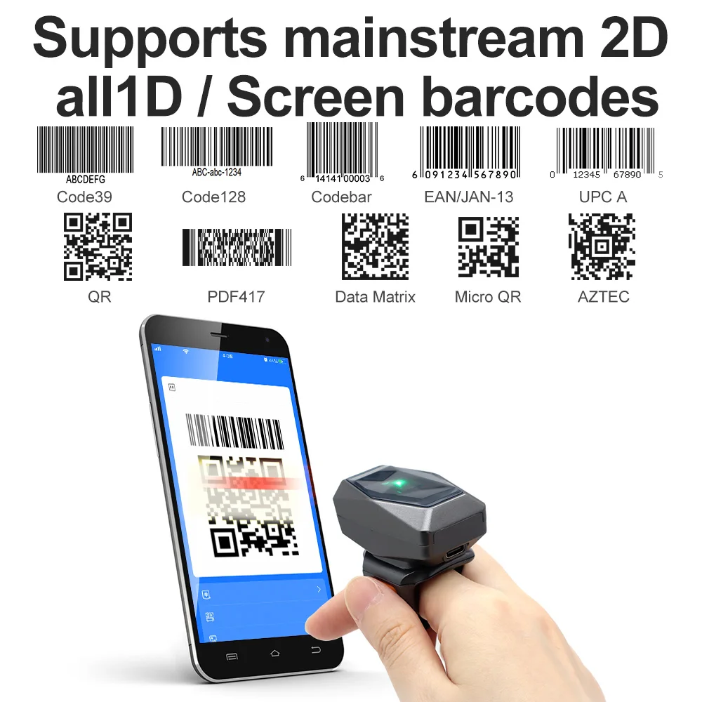 GTCODESTAR GT-S101 2D Wireless Bluetooth Barcode Reader Mini Qr Bar Code Reader Portable Wearable Ring 2.4G USB Barcode Scanner