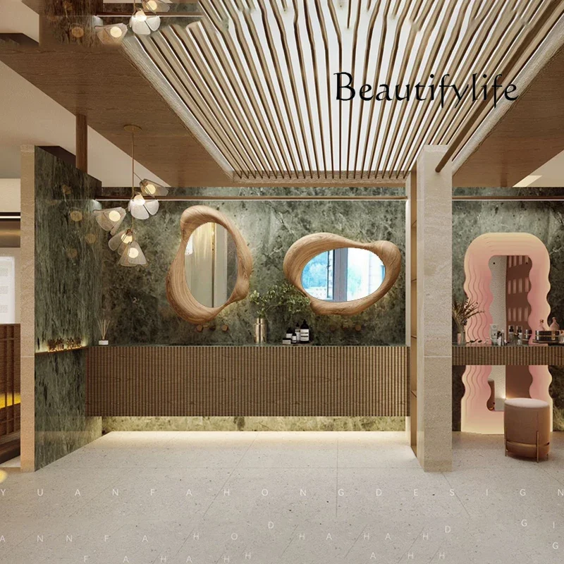 M Customized Special-shaped Solid Wood Light Luxury Bathroom Smart Bathroom Mirror Special-shaped Mirror Bathroom Entrance Decor