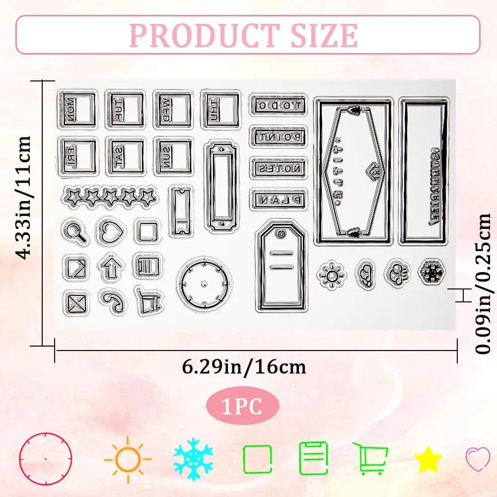 Calendar Planner Label Clear Stamps Week Date Vintage Transparent Rubber Stamps Reusable Silicone Stamp Seals for Journal