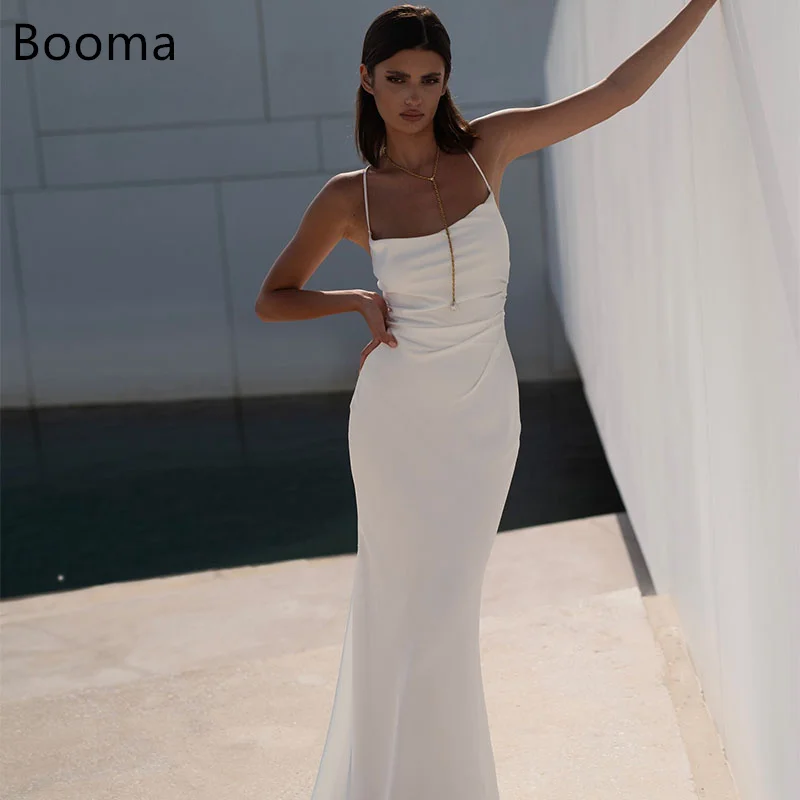 

Booma Simple Mermaid Wedding Dresses Spaghetti Strap Floor-Length Satin Sleeveless Gown Custom Made 2025