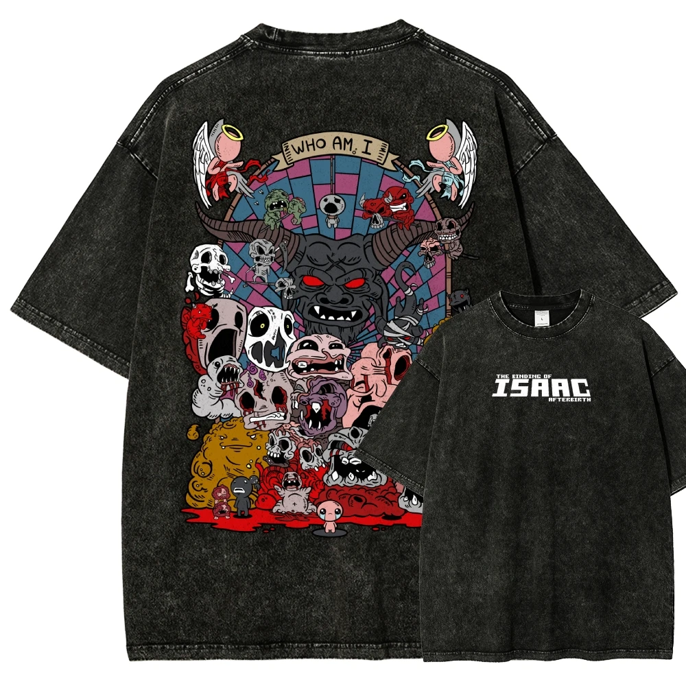 The Binding of Isaac Print T-shirts for Men Women Fashion Hip Hop Street T Shirt Washed Vintage Loose Washed Short Sleeves soft