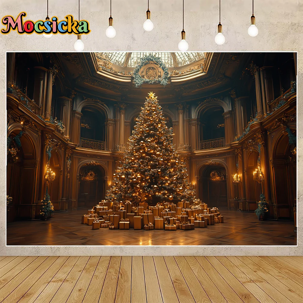 Mocsicka Winter Christmas Photography Background Gorgeous Huge Xmas Tree Holiday Party Family Portrait Photo Backdrops Studio