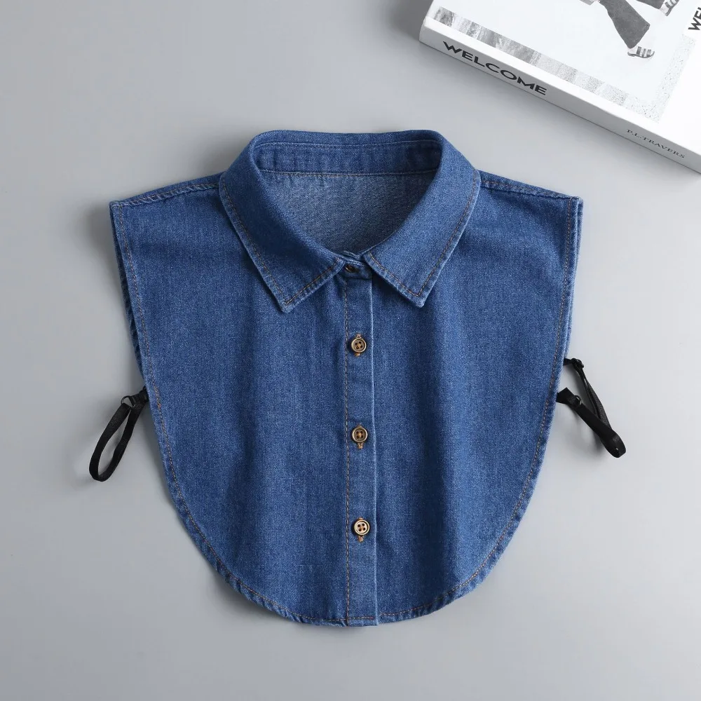 Retro Detachable Denim Fake Collar Sharp Collar Square Collar Lapel Half Shirt Korean Style Black Adjustable Neckline Female