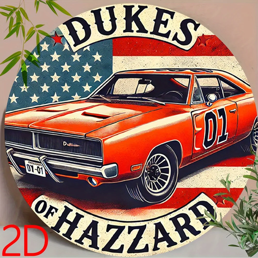 Letrero Metálico Dukes of Hazzard, Placa Plana 2D Vintage con Bandera Americana, Decoración Retro para Coche, Arte de Pared General Lee, Decoración para Hogar, Bar, Garaje