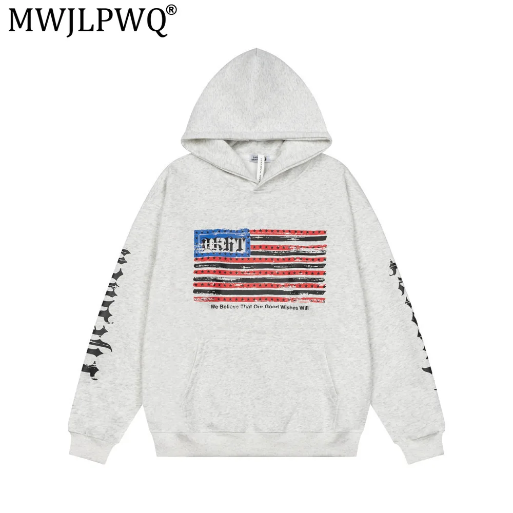 MWJLPWQ 2026 Spring Autumn Men's Hooded Sweatshirt American Trendy Gothic Star Print Long Sleeve Casual Pullover Tops 21234
