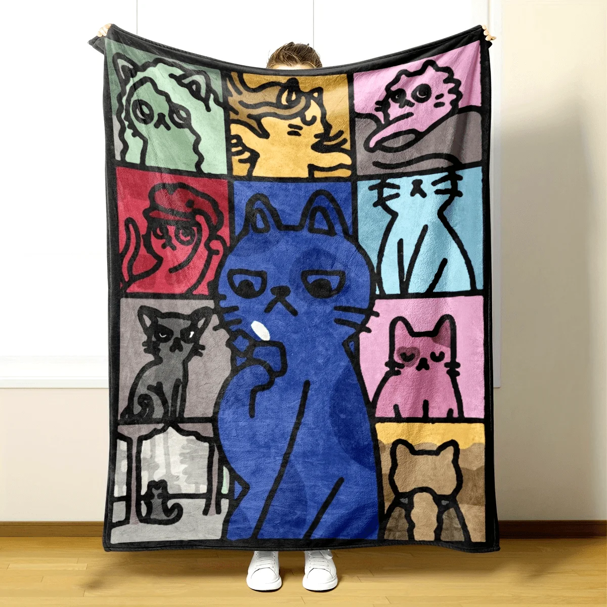 Giant Cat Collage Cartoon Blanket Throw 150x200cm Cozy Anime Print Plush Home Decor Gift for Bed Couch