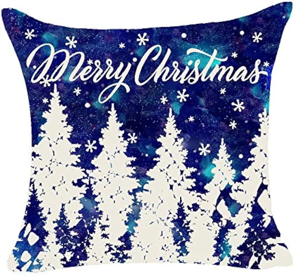 Snow blue snowflake bear linen trim throw pillowcase cushion cover family sofa bed square  cushion cover 45x45