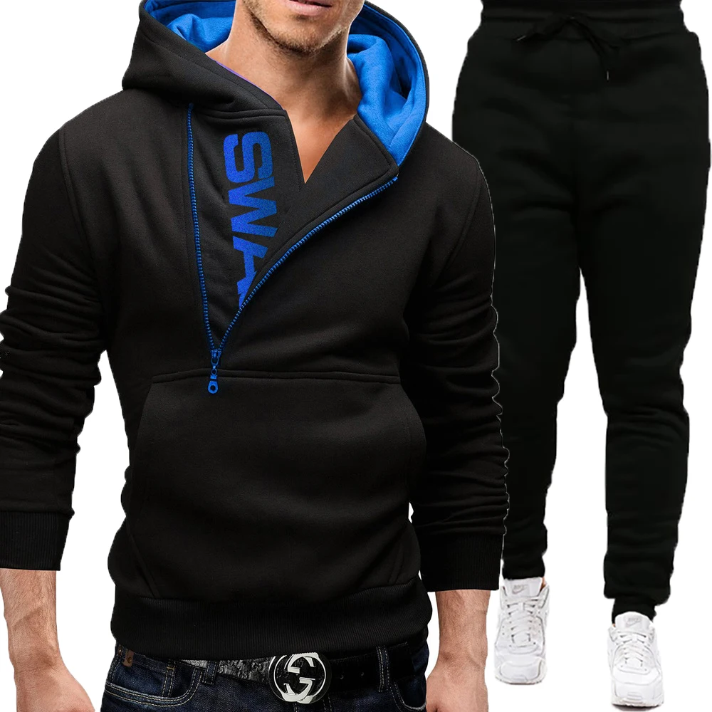 

Men's Sportswear Set Two-piece Hooded Sportswear + Pants Winter Casual Outdoor Sports Zipper Pullover Set Red Black Gray