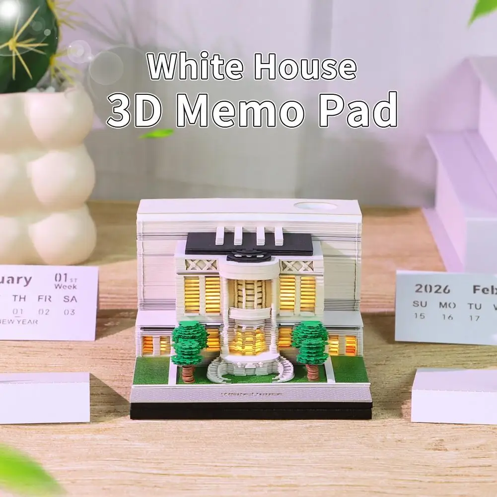 

3D липкие заметки белого дома, бумажная скульптура, календарь с подсветкой, ремесленный блокнот, блокнот, блокнот, бумажные заметки, рождественский декор