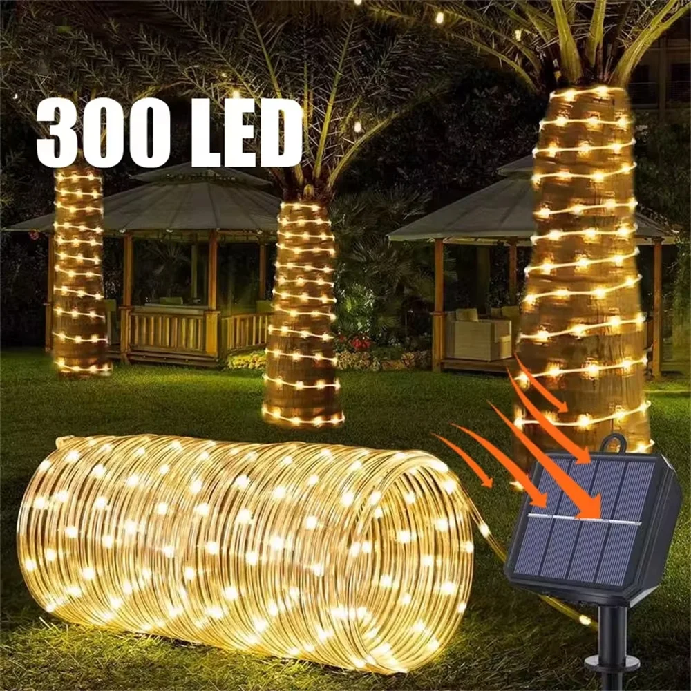 300LED Solar Tube Rope Fairy Lights Waterproof Outdoor Garden Christmas Wedding Garland Decorative String Light Strip