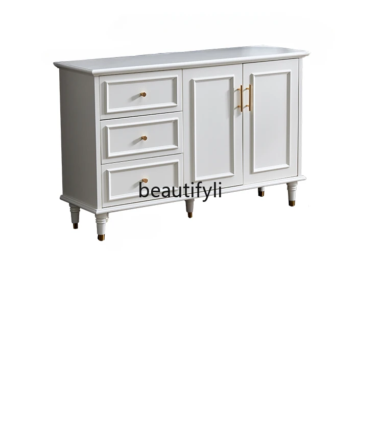 

Solid Wood Sideboard Solid Wood French-Style White Paint Light Luxury Living Room Dining Room Storage Tea Cabinet furniture