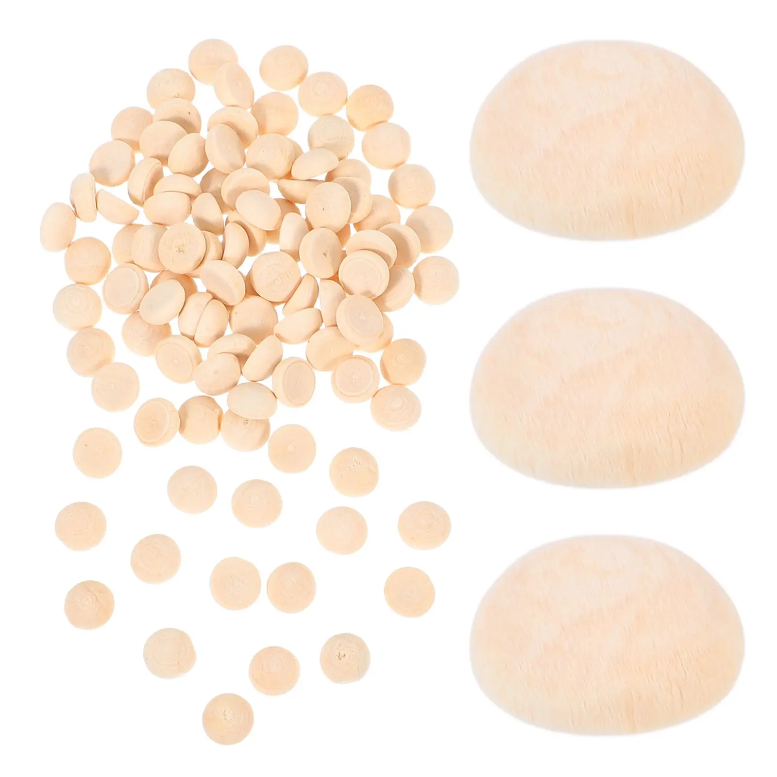 

100 Pcs Wooden Beads and Balls Mini Hemisphere Natural Half Crafts Charms DIY Loose