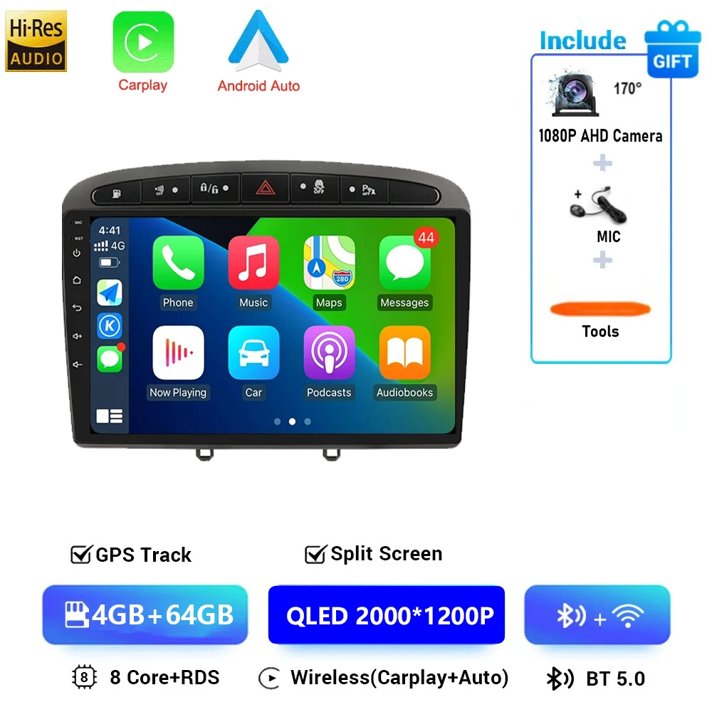 Android 16 Voor Peugeot 308 308SW 408 2012-2020 2K QLED Stereo Autoradio Multimedia Video Player GPS AI Voice CarPlay 4G DSP