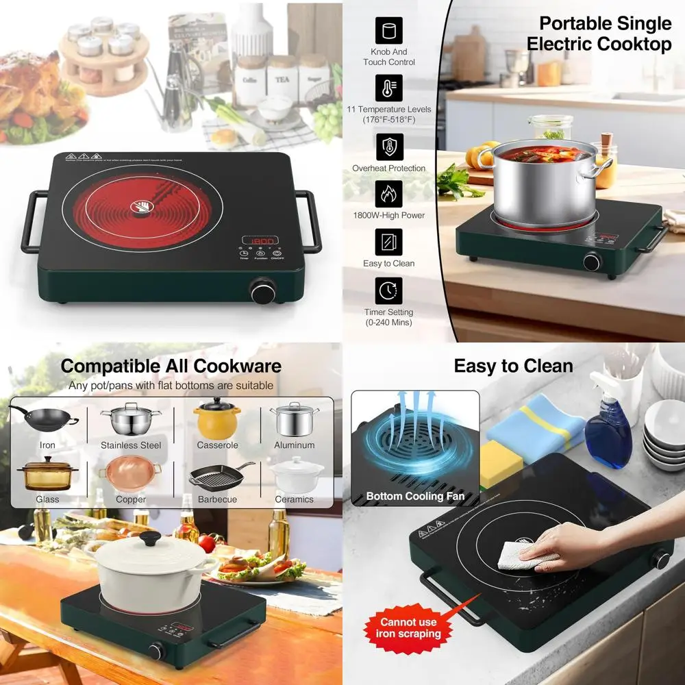 

1800W Single Burner Induction Cooktop, 9 Power Levels, Timer & Knob Control, 110-120V