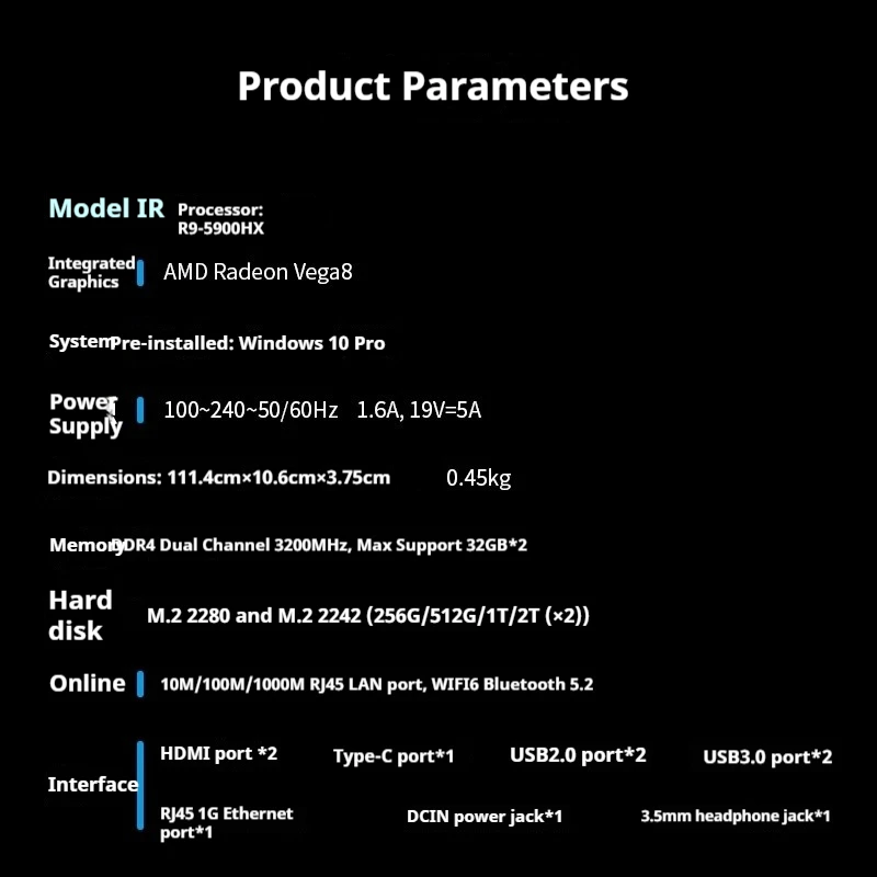 미니 호스트 AMD 라이젠 R9-5900HX/R7-5800H DDR4 게이밍 오피스 데스크탑 컴퓨터 성능 PC는 모니터 뒤에 설치 가능합니다