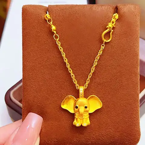 Dumbo real gold Pendant Luxury 24K 9999 Pure Gold real gold Dumbo Pendant Necklace Women's Clavicle Chain