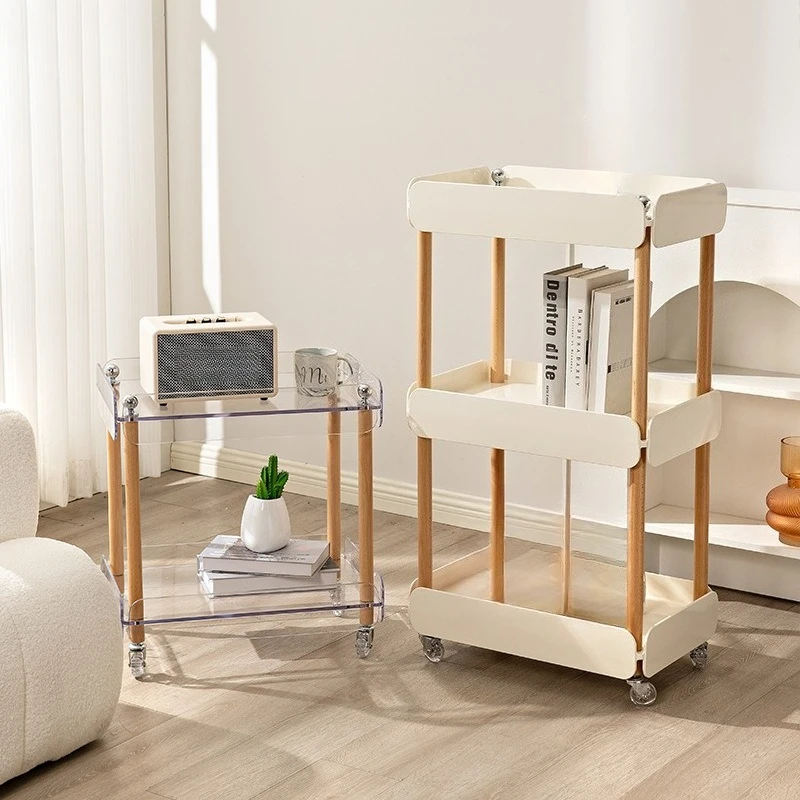 For creative multi-layer shelves, transparent coffee table, simple living room mobile storage side table