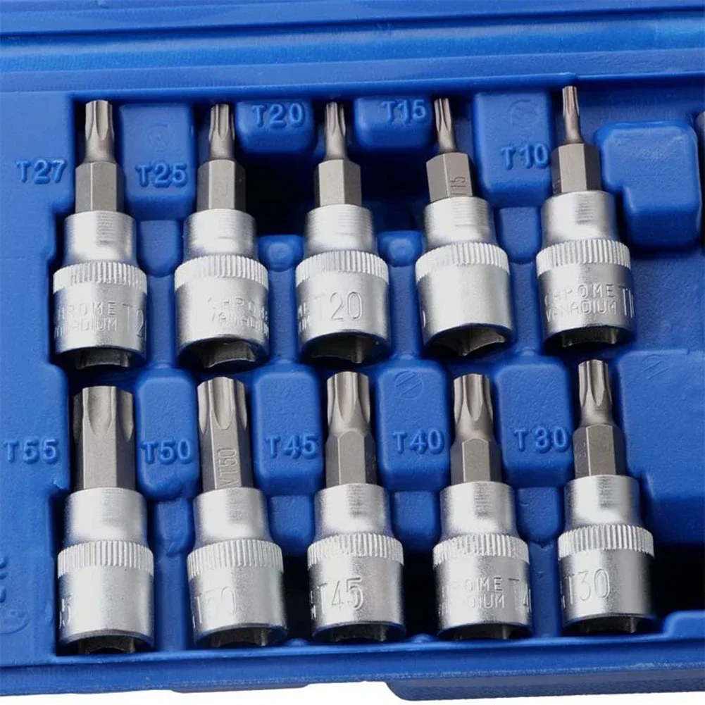 

29pcs Hexagon Torx Star Sockets Bit Set 3/8″ Male Female Drive T15 T20 T25 T27 1/2″ T30 T40 T45 T50 T55 Power Tool