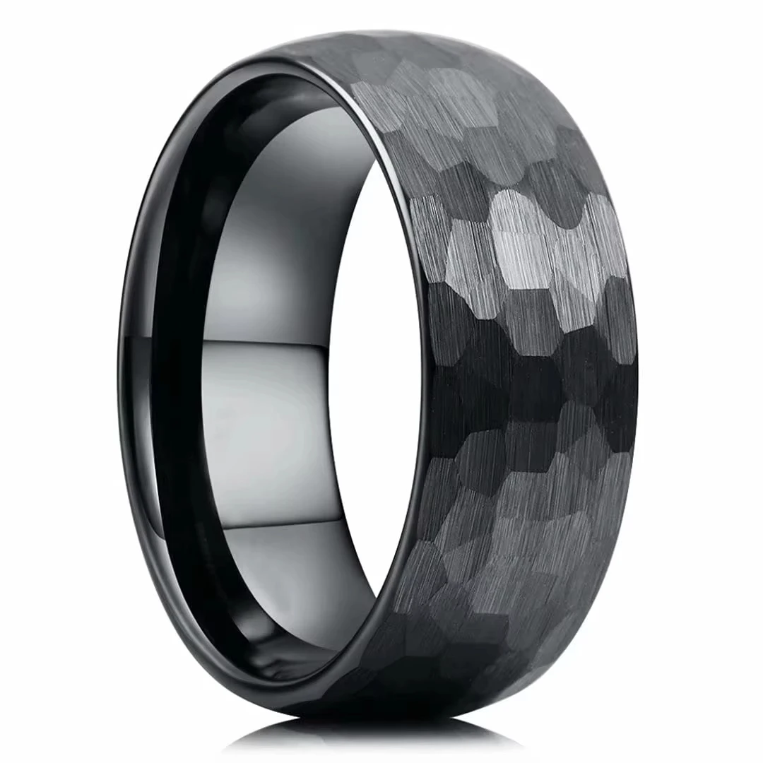 Schwarzer Paarring aus gebürstetem Edelstahl, modisch, gehämmerte, facettenreiche Titanringe für Männer und Frauen, Hochzeit, Verlobung, Schmuck