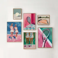 1950s Preppy Tennis Sport Court Racket Girl Ball Trendy Poster Canvas Painting Aesthetic Wall Art Pictures Home Interior Decor