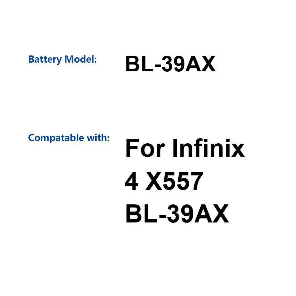

Замена премиум-класса 4000 мАч BL-39AX для аккумулятора мобильного телефона Infinix 4 X557