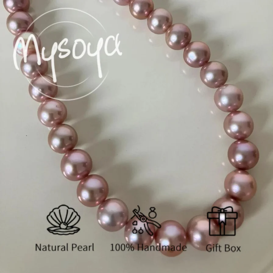 

MYSOYA 9-11mm Large Natural Purple Edison Pearl Necklace For Women And Men Gift Box Birthday Wedding Anniversary Jewelry Gift