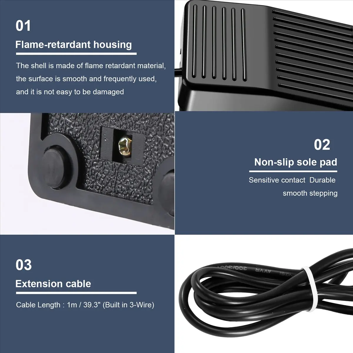 GTS AC 250V 10A SPDT NO NC Antislip Plastic Momentary Power Foot Pedal Switch Black