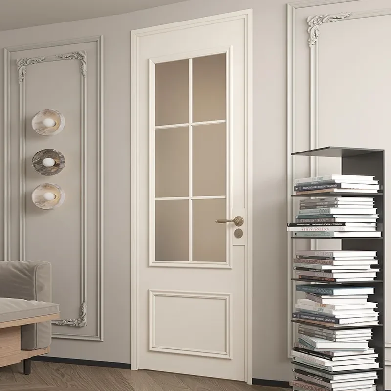 French Retro Style Aluminum Alloy Toilet Door with Cream Oil Sand Glass Minimalist Design Customizable Bathroom Interior Door