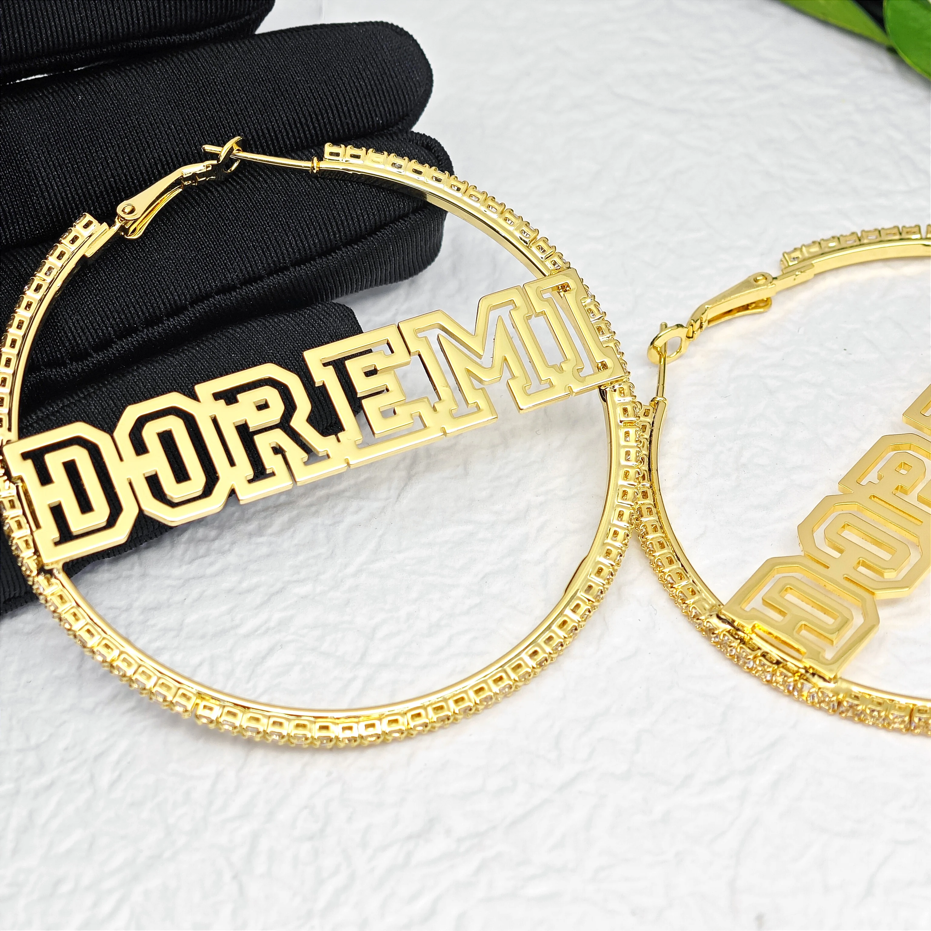 Lateefah Mini Zircon Crystal Hoop Custom Name Earrings Gold Plated Stainless Steel Personalized Jewelry Gift Women Crystal Hoop