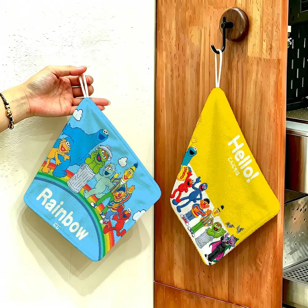 Sizes S-Sesame S-Street Polyester Cotton Hand Wiping Towel, Anti-shrink Hanging Kitchen Cloth for Household Cleaning