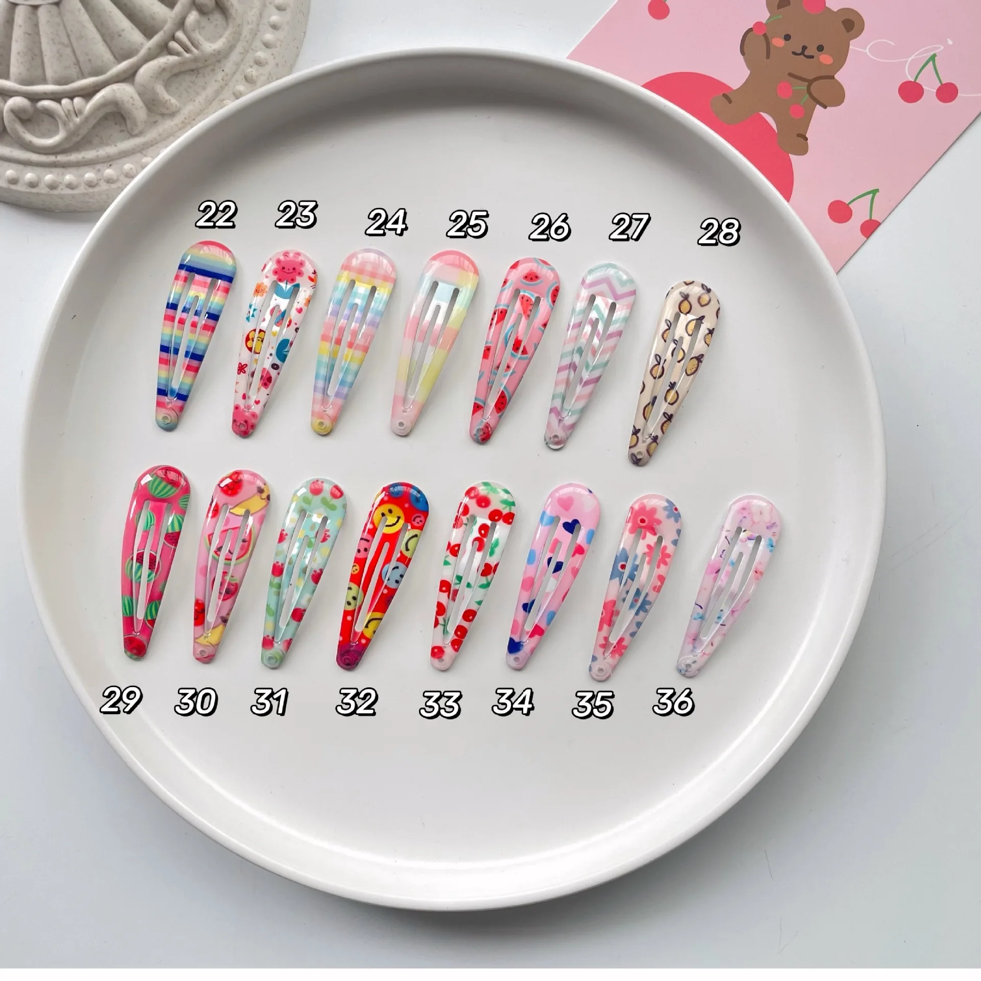 10PCs 5cm Korean Cartoon Print Snap Hair Clips For Girls Women Hair Accessories Dripping Hairpins Princess Barrettes Hair clips