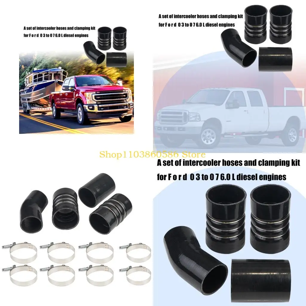 

242A Reinforced Intercooler Hose And Clamp Set For F250 F350 F450 F550 6.0L Power Strokes Engine Engines Parts