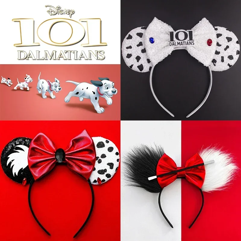 

Disney 101 Dalmatians Ears Headbands for Girls Baby Cruella de Vil Hairbands Women Spots Bow Hair Accessories Adult Kid Headwear