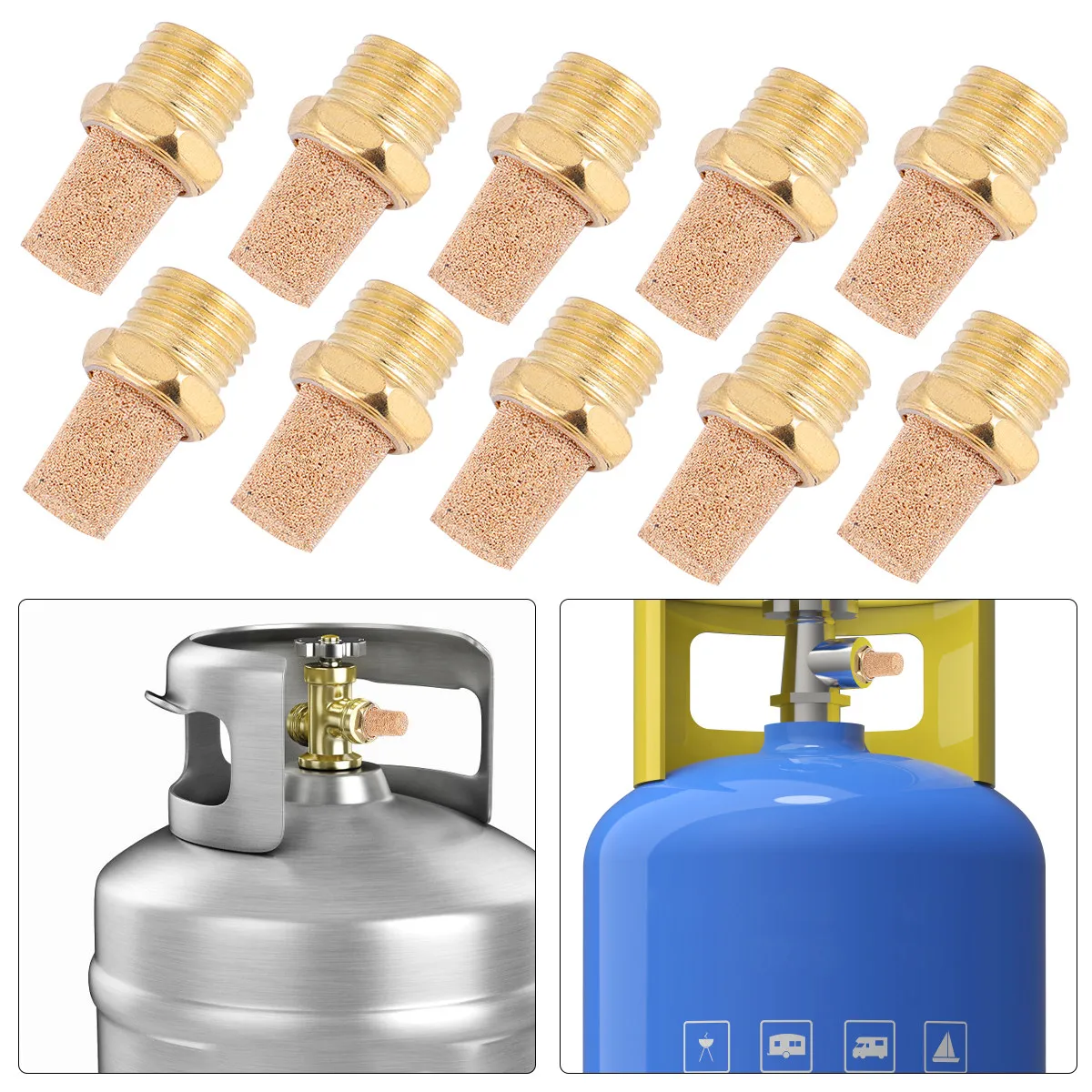 10Pcs Pneumatic Muffler Brass Bronze Filter High Flow Noise Reduction Exhaust Muffler Suitable for Pneumatic