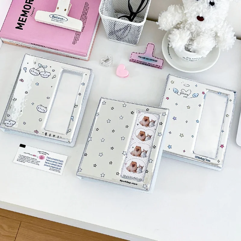 Cartoon Silver 4 Grid Idol Card Photo Booth Album For 40 Pcs 2x6 Inch Photo Strips Bookmark 20 Pcs 4x6 4R Photo Holder