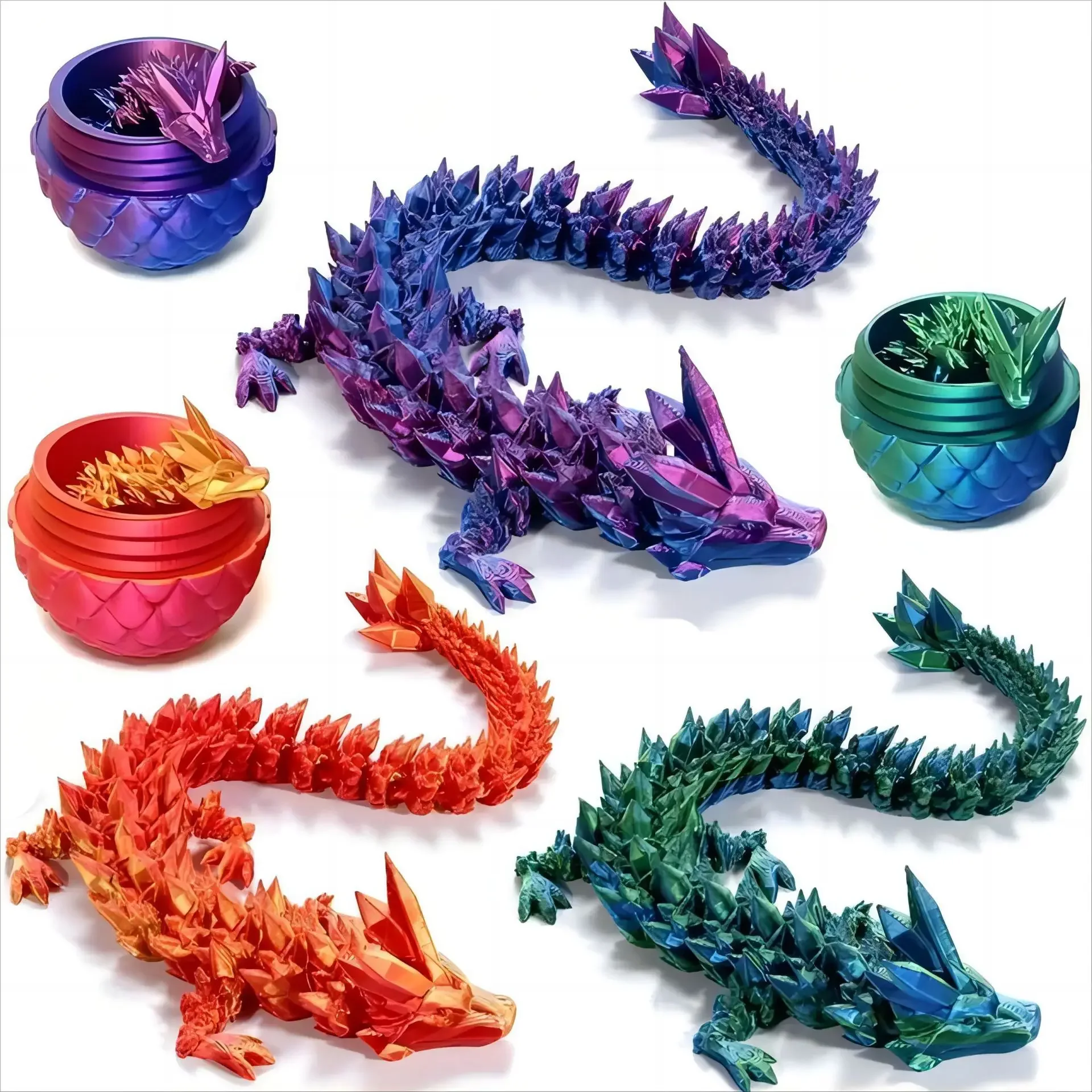 30cm 3D Printed Dragon Gift Set Dragon Figures Ornament Full Articulated Crystal Dragon Desktop CraftS Ornament Creative Gifts