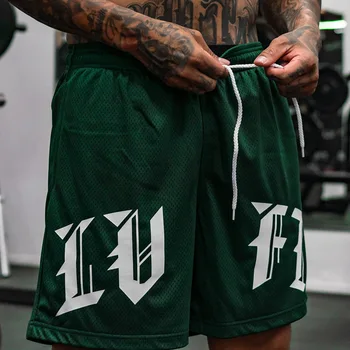 Erkek spor çabuk kuruyan spor Fitness şortu yaz nefes gevşek rahat kısa pantolon koşu örgü plaj basketbol şortu